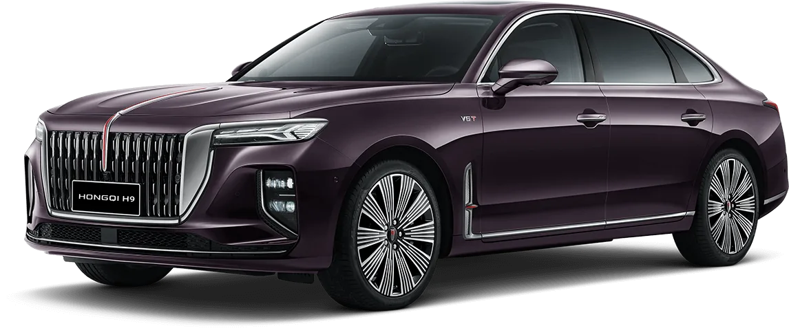 Hongqi H9 в Gentian Violet, изглед три четвърти отпред