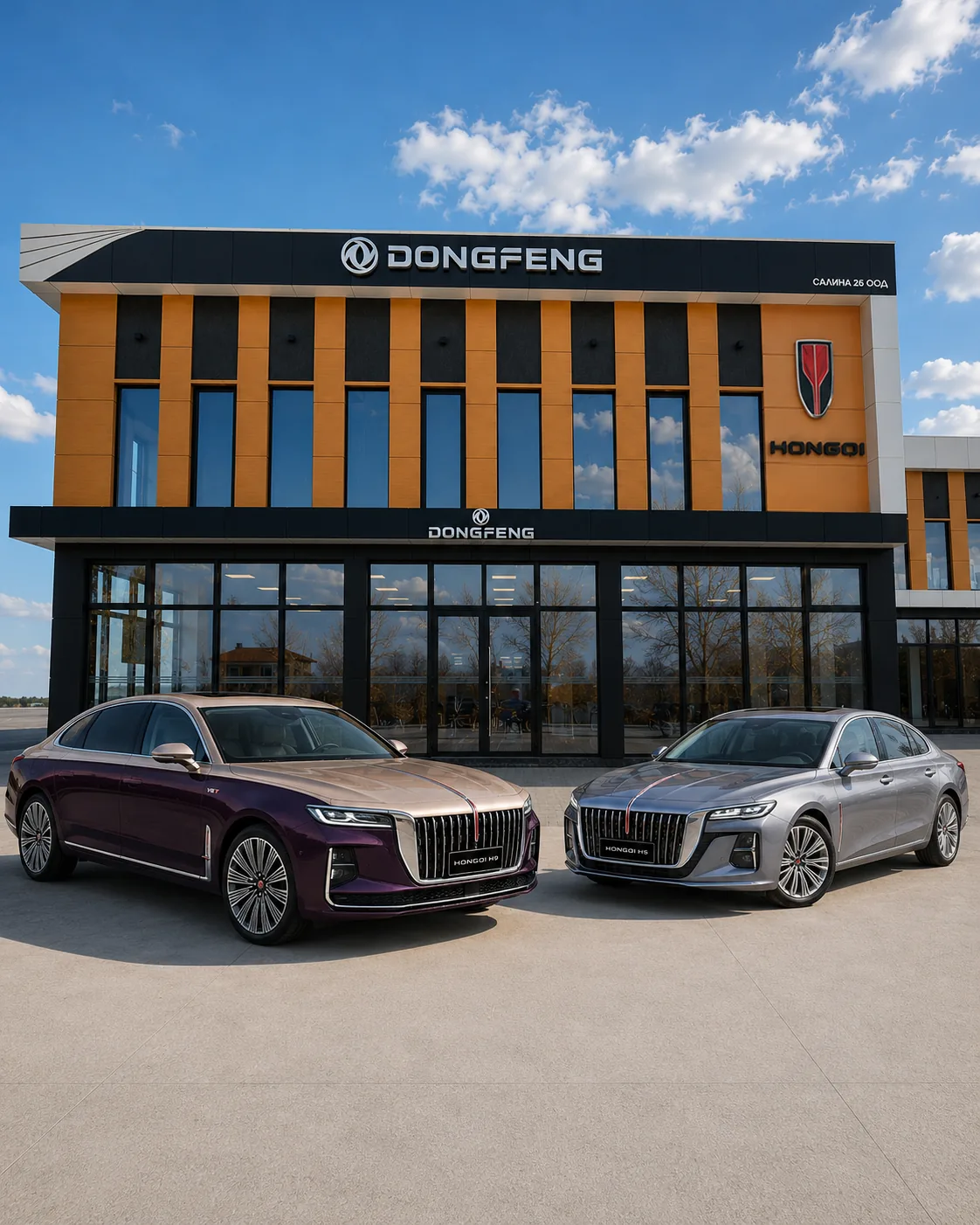 Hongqi H9 и H5, паркирани пред шоурума на Sallina във Войводиново