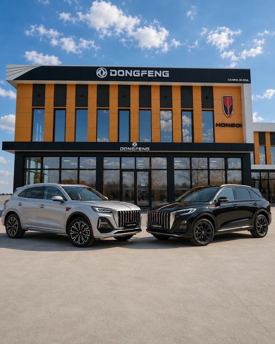 Hongqi HS5 и HS3, паркирани пред шоурума на Sallina във Войводиново